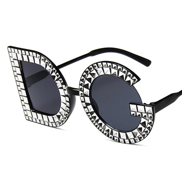 Fashion Crystal Diamond Round Oversized Sun Glasses Women