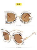 Fashion Crystal Diamond Round Oversized Sun Glasses Women